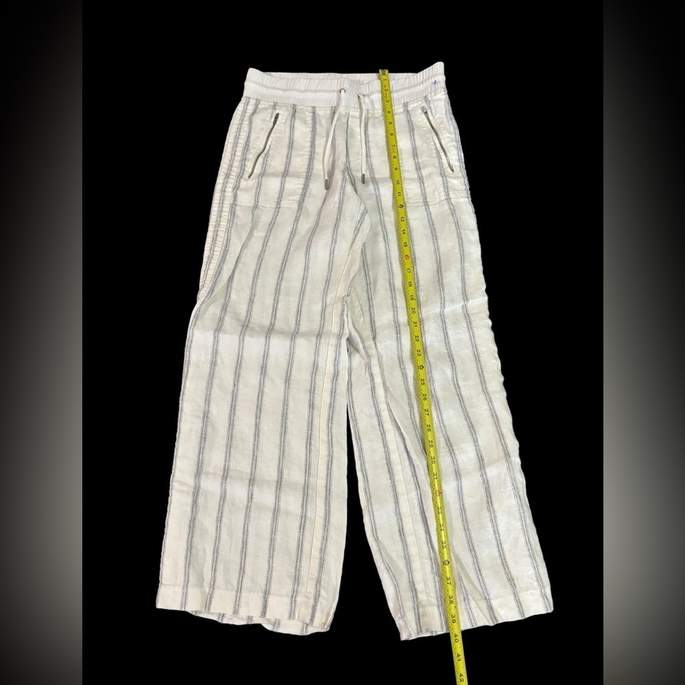 Athleta Stripe Bali 100% Linen Pants Women's Blue White Pinstripes wide … - Picture 8 of 12